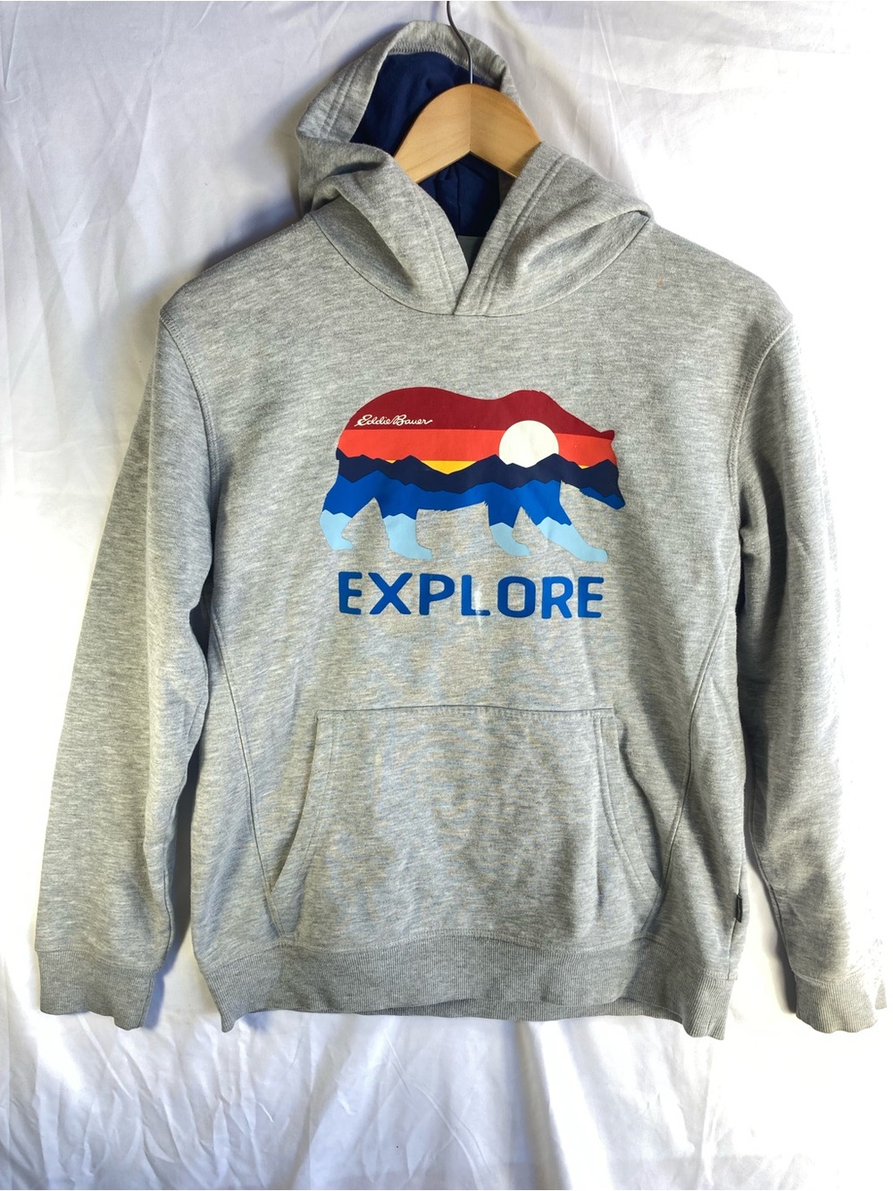 Eddie Bauer Grey Hoodie with Colorful California Bear 'Explore' Graphic